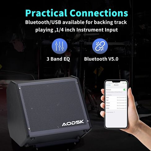 AODSK 35W Professional Electronic Drum Amplifier | Dual Speakers (8" Woofer + 2" Tweeter) | Compatible with Keyboard/Bass/Synthesizer | AUX Input + Recording Output | Treble/Mid Control in Kuwait