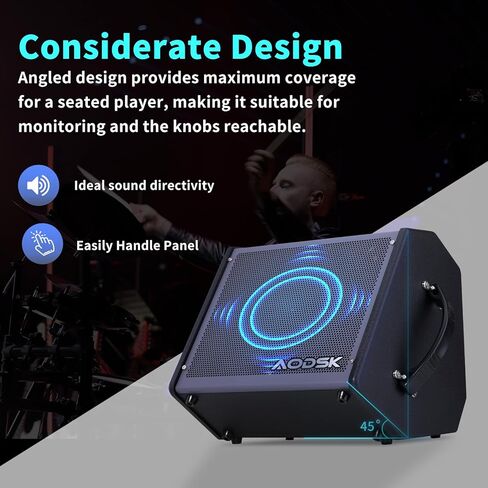AODSK 35W Professional Electronic Drum Amplifier | Dual Speakers (8" Woofer + 2" Tweeter) | Compatible with Keyboard/Bass/Synthesizer | AUX Input + Recording Output | Treble/Mid Control in Kuwait