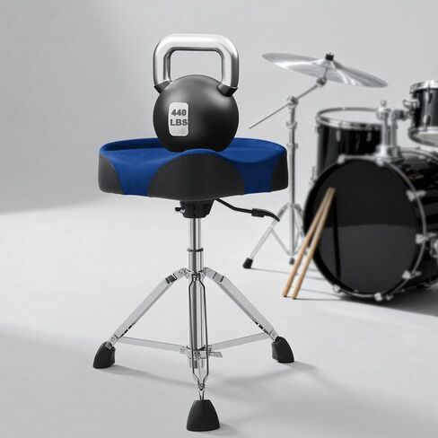 AKLOT Saddle Drum Throne, Hydraulic Drum Throne, Disassemble Heavy Duty Drum Seat, Height Adjustable Suede Drum Chair, Motorcycle Style Drum Stool for Adults Drummers Blue in Saudi Arabia