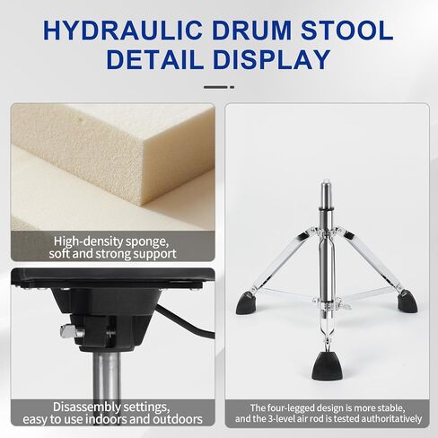 AKLOT Saddle Drum Throne, Hydraulic Drum Throne, Disassemble Heavy Duty Drum Seat, Height Adjustable Suede Drum Chair, Motorcycle Style Drum Stool for Adults Drummers Blue in Saudi Arabia
