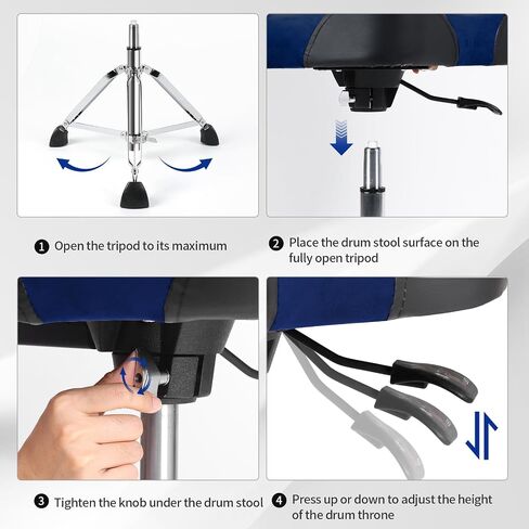 AKLOT Saddle Drum Throne, Hydraulic Drum Throne, Disassemble Heavy Duty Drum Seat, Height Adjustable Suede Drum Chair, Motorcycle Style Drum Stool for Adults Drummers Blue in Saudi Arabia