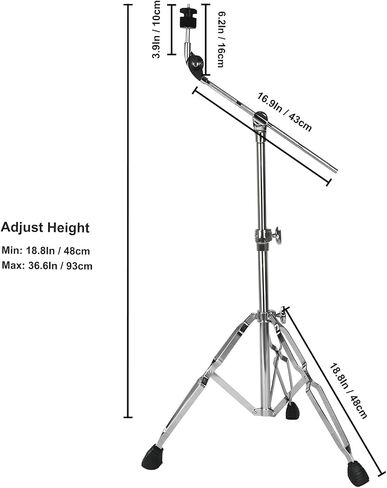حامل POWERGROOVE Cymbal Boom قابل للتعديل بارتفاع 18 بوصة - 36 بوصة، حامل ثلاثي القوائم مزدوج التثبيت مع أقدام مطاطية مضادة للانزلاق in Saudi Arabia
