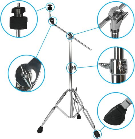 حامل POWERGROOVE Cymbal Boom قابل للتعديل بارتفاع 18 بوصة - 36 بوصة، حامل ثلاثي القوائم مزدوج التثبيت مع أقدام مطاطية مضادة للانزلاق in Saudi Arabia