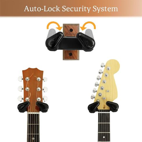 Guitar Wall Mount, Auto Lock Black Walnut Wood Guitar Hanger, Guitar Wall Hangers, Guitar Holder Hook Wall Stand for Classical, Acoustic, Electric Guitar, Bass, Gift for Guitar Player in Saudi Arabia