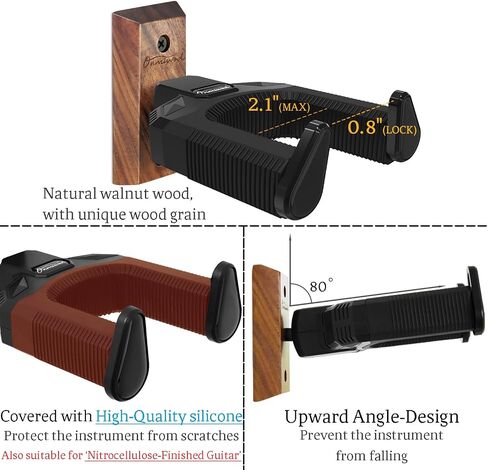 Guitar Wall Mount, Auto Lock Black Walnut Wood Guitar Hanger, Guitar Wall Hangers, Guitar Holder Hook Wall Stand for Classical, Acoustic, Electric Guitar, Bass, Gift for Guitar Player in Saudi Arabia