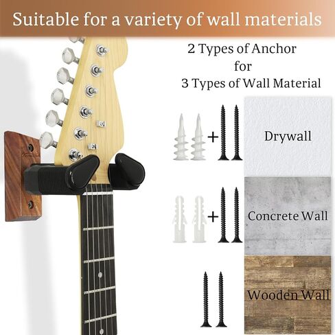 Guitar Wall Mount, Auto Lock Black Walnut Wood Guitar Hanger, Guitar Wall Hangers, Guitar Holder Hook Wall Stand for Classical, Acoustic, Electric Guitar, Bass, Gift for Guitar Player in Saudi Arabia