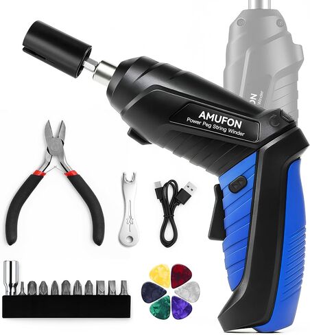 200RPM Electric String Winder,Rechargeable Automatic Guitar Winding Tuner for Stringed Instrument,Guitar Tool Set with LED Light,String Cutter,Bridge Pin Puller,10 Screwdriver Bits,6 Guitar Picks in Saudi Arabia