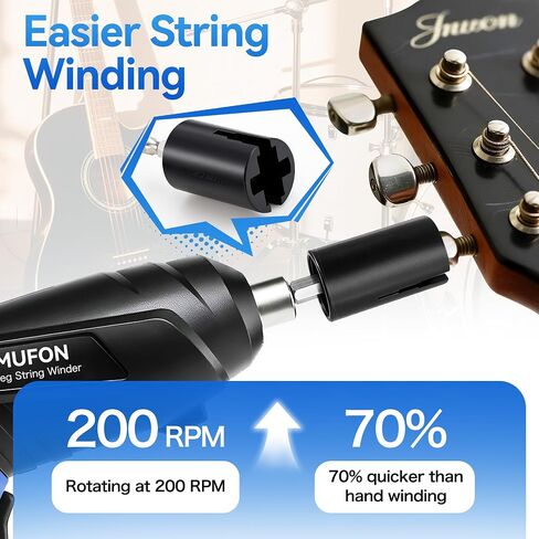 200RPM Electric String Winder,Rechargeable Automatic Guitar Winding Tuner for Stringed Instrument,Guitar Tool Set with LED Light,String Cutter,Bridge Pin Puller,10 Screwdriver Bits,6 Guitar Picks in Saudi Arabia