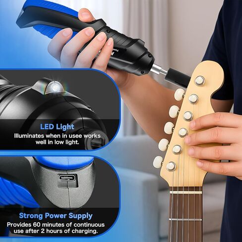 200RPM Electric String Winder,Rechargeable Automatic Guitar Winding Tuner for Stringed Instrument,Guitar Tool Set with LED Light,String Cutter,Bridge Pin Puller,10 Screwdriver Bits,6 Guitar Picks in Saudi Arabia