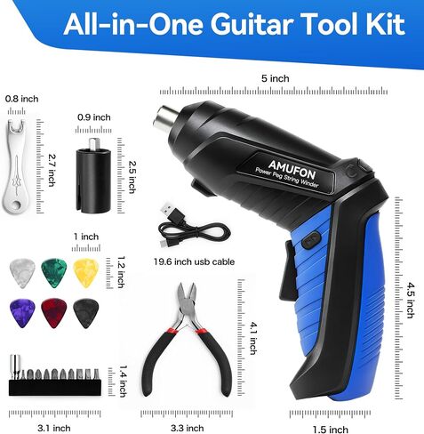 200RPM Electric String Winder,Rechargeable Automatic Guitar Winding Tuner for Stringed Instrument,Guitar Tool Set with LED Light,String Cutter,Bridge Pin Puller,10 Screwdriver Bits,6 Guitar Picks in Saudi Arabia