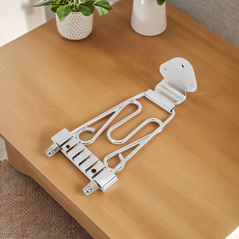 6 String Trapeze Tailpiece, Silver Open Frame Height Adjustment Bridge Tailpiece with Screws, for Archtop Jazz Guitar and Bass Replacement (Silver) in Saudi Arabia