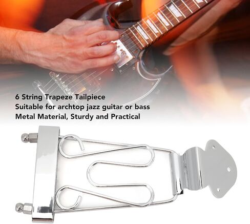 6 String Trapeze Tailpiece, Silver Open Frame Height Adjustment Bridge Tailpiece with Screws, for Archtop Jazz Guitar and Bass Replacement (Silver) in Saudi Arabia