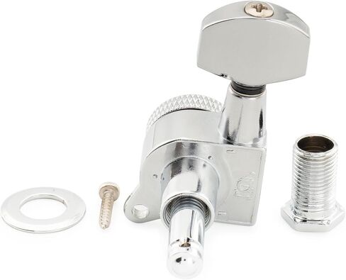 Musiclily Pro 6-in-line 18:1 Ratio Full Sealed Locking Machine Heads Tuners Tuning Pegs Keys with Hex Button 45 Degree Screw for Strat Tele Style Electric Guitar, Chrome in Saudi Arabia