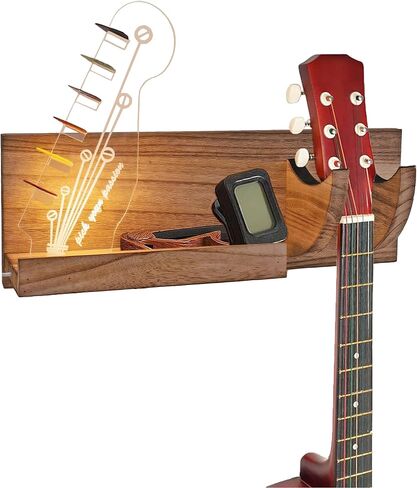Guitar Wall Mount Guitar Hanger Wall Mount Bass Stand Light Up Guitar Pick Wood Hanging with LED Acrylic Guitar Pick Display USB-Powered Guitar Accessories - Gift for Men, Music Lovers Guitar Players in Saudi Arabia