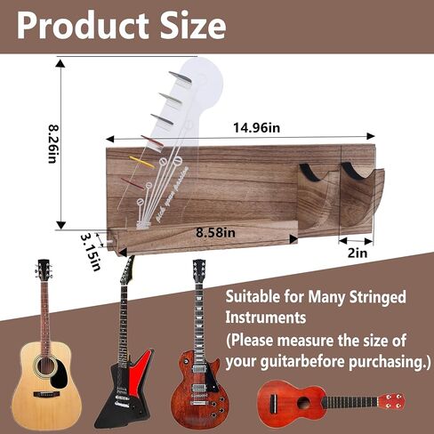 Guitar Wall Mount Guitar Hanger Wall Mount Bass Stand Light Up Guitar Pick Wood Hanging with LED Acrylic Guitar Pick Display USB-Powered Guitar Accessories - Gift for Men, Music Lovers Guitar Players in Saudi Arabia