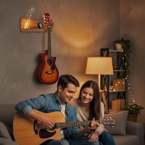 Guitar Wall Mount Guitar Hanger Wall Mount Bass Stand Light Up Guitar Pick Wood Hanging with LED Acrylic Guitar Pick Display USB-Powered Guitar Accessories - Gift for Men, Music Lovers Guitar Players in Saudi Arabia