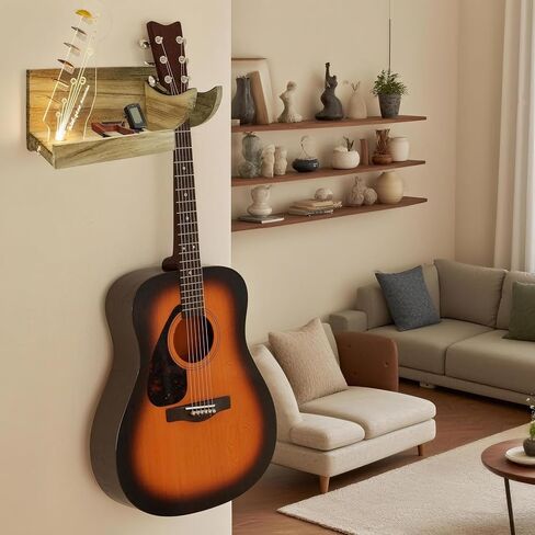 Guitar Wall Mount Guitar Hanger Wall Mount Bass Stand Light Up Guitar Pick Wood Hanging with LED Acrylic Guitar Pick Display USB-Powered Guitar Accessories - Gift for Men, Music Lovers Guitar Players in Saudi Arabia
