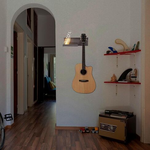 Guitar Wall Mount Guitar Hanger Wall Mount Bass Stand Light Up Guitar Pick Wood Hanging with LED Acrylic Guitar Pick Display USB-Powered Guitar Accessories - Gift for Men, Music Lovers Guitar Players in Saudi Arabia