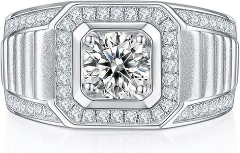 14K Gold Bold Men's 1 Carat D-color VVS1 Diamond Wedding Ring, Bling Rings for Men, Father's Day Gift for Your Father in Kuwait