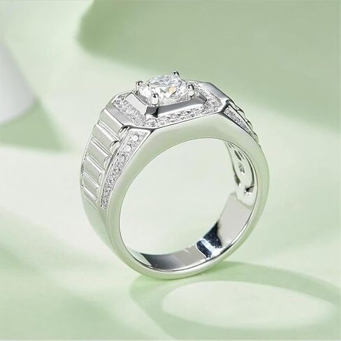 14K Gold Bold Men's 1 Carat D-color VVS1 Diamond Wedding Ring, Bling Rings for Men, Father's Day Gift for Your Father in Kuwait