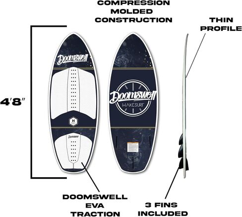 Doomswell Hydro 4'8" Wakesurf Board - خفيف، هجين عالي الأداء مع خيار 3 زعانف، مصبوب بالضغط - لوح تزلج للرجال والنساء، رائع للمبتدئين والراكبين المتقدمين. in Saudi Arabia