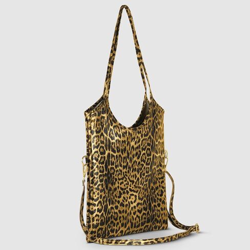 Italian Genuine Metallic Suede Tote Bag for Women with Leopard Print & Zipper | Soft Vertical Medium Leather Purse in Kuwait