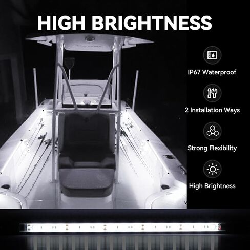 أضواء داخلية للقارب الأبيض، أضواء قارب LED مقاومة للماء، أضواء شريطية LED بحرية، أضواء قارب فائقة السطوع للصيد الليلي، أضواء مجاملة للقوارب للقوارب الشراعية العائمة (4 عبوات بيضاء) in Kuwait