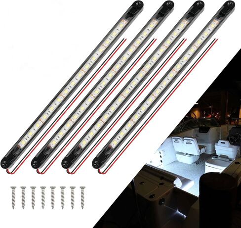 أضواء داخلية للقارب الأبيض، أضواء قارب LED مقاومة للماء، أضواء شريطية LED بحرية، أضواء قارب فائقة السطوع للصيد الليلي، أضواء مجاملة للقوارب للقوارب الشراعية العائمة (4 عبوات بيضاء) in Kuwait