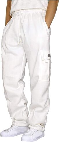 Fleece Lined Sweatpants for Men Athletic Plus Size Open Bottom Sweatpants Heavyweight Casaul Loose Fit Cargo Pants in Saudi Arabia