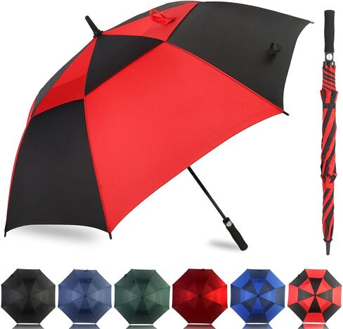 LLanxiry Automatic Open Golf Umbrella 54/62/68/72 Inch, Extra Large Windproof Vented Double Canopy Stick Umbrella, 210T Pongee Waterproof SPF 50+, Fiberglass Ribs, EVA Grip for Golf & Commute in Kuwait