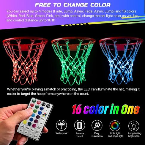LED Basketball Hoop Lights, Remote Control LED Basketball Net Replacement(12 Loops Rim), 16 Color Change, Waterproof& Easy to Install, Bright to Play at Night Indoor and Outdoor in Saudi Arabia