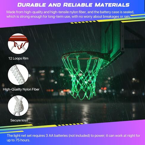 LED Basketball Hoop Lights, Remote Control LED Basketball Net Replacement(12 Loops Rim), 16 Color Change, Waterproof& Easy to Install, Bright to Play at Night Indoor and Outdoor in Saudi Arabia