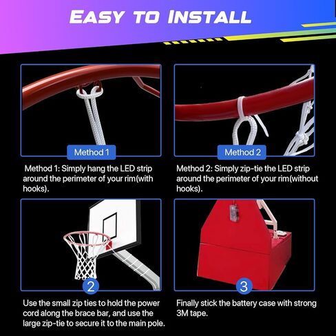 LED Basketball Hoop Lights, Remote Control LED Basketball Net Replacement(12 Loops Rim), 16 Color Change, Waterproof& Easy to Install, Bright to Play at Night Indoor and Outdoor in Saudi Arabia