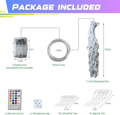 LED Basketball Hoop Lights, Remote Control LED Basketball Net Replacement(12 Loops Rim), 16 Color Change, Waterproof& Easy to Install, Bright to Play at Night Indoor and Outdoor in Saudi Arabia