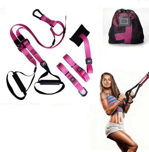 Adjustable Suspension Trainer Kit, Resistance Training Exercise Straps for Full Body Workouts, Includes Door Ancho, Extension Belt & Handles, Bodyweight for Arena Edition, Pink in Saudi Arabia
