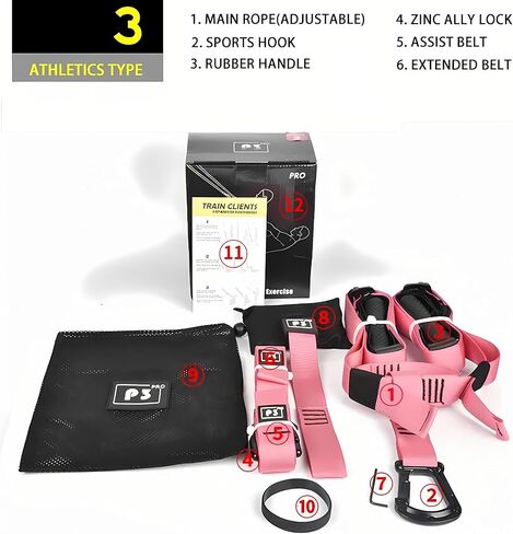Adjustable Suspension Trainer Kit, Resistance Training Exercise Straps for Full Body Workouts, Includes Door Ancho, Extension Belt & Handles, Bodyweight for Arena Edition, Pink in Saudi Arabia