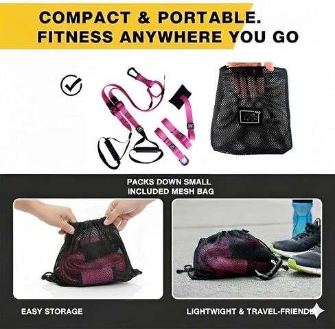 Adjustable Suspension Trainer Kit, Resistance Training Exercise Straps for Full Body Workouts, Includes Door Ancho, Extension Belt & Handles, Bodyweight for Arena Edition, Pink in Saudi Arabia
