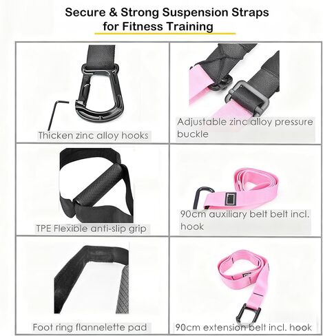 Adjustable Suspension Trainer Kit, Resistance Training Exercise Straps for Full Body Workouts, Includes Door Ancho, Extension Belt & Handles, Bodyweight for Arena Edition, Pink in Saudi Arabia