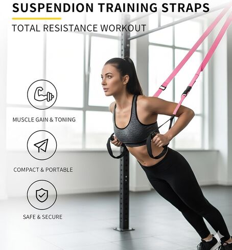 Adjustable Suspension Trainer Kit, Resistance Training Exercise Straps for Full Body Workouts, Includes Door Ancho, Extension Belt & Handles, Bodyweight for Arena Edition, Pink in Saudi Arabia