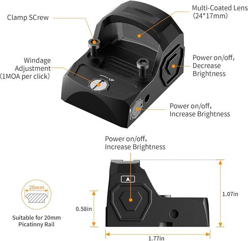 Qande منظر نقطة حمراء/خضراء للمسدس، نطاق نقطة حمراء/خضراء مستيقظ بحركة 2MOA، 12 ضبط سطوع رؤية بصرية منعكسة مفتوحة، مناسب لبصمة قطع RMR أو سكة Picatinny مقاس 20 مم in Kuwait
