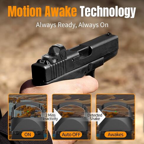 Qande منظر نقطة حمراء/خضراء للمسدس، نطاق نقطة حمراء/خضراء مستيقظ بحركة 2MOA، 12 ضبط سطوع رؤية بصرية منعكسة مفتوحة، مناسب لبصمة قطع RMR أو سكة Picatinny مقاس 20 مم in Kuwait