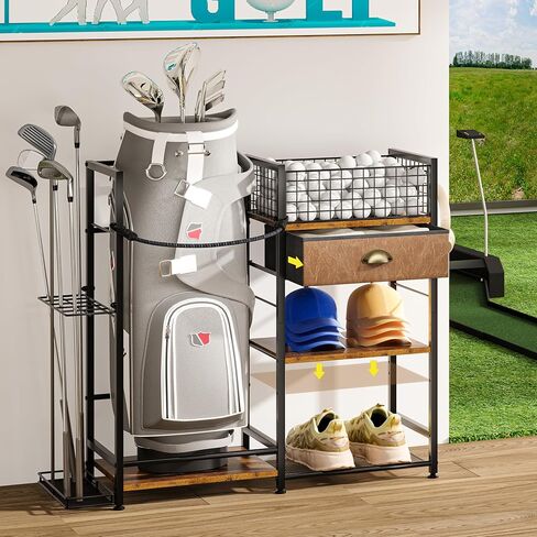 منظم تخزين حقيبة الجولف لتنظيم المرآب، حامل حقيبة الجولف لملحقات حقيبة الجولف، رف جولف واسع لنوادي الجولف وأساسيات الجولف، هدايا جولف مثالية للرجال (يناسب حقيبتين جولف) in Kuwait