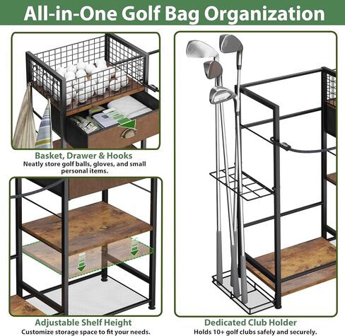 منظم تخزين حقيبة الجولف لتنظيم المرآب، حامل حقيبة الجولف لملحقات حقيبة الجولف، رف جولف واسع لنوادي الجولف وأساسيات الجولف، هدايا جولف مثالية للرجال (يناسب حقيبتين جولف) in Kuwait