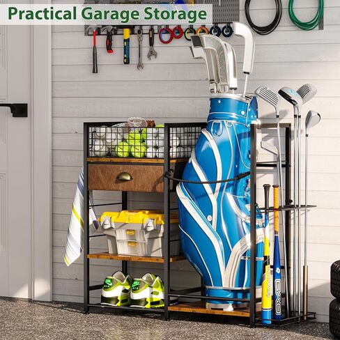 منظم تخزين حقيبة الجولف لتنظيم المرآب، حامل حقيبة الجولف لملحقات حقيبة الجولف، رف جولف واسع لنوادي الجولف وأساسيات الجولف، هدايا جولف مثالية للرجال (يناسب حقيبتين جولف) in Kuwait