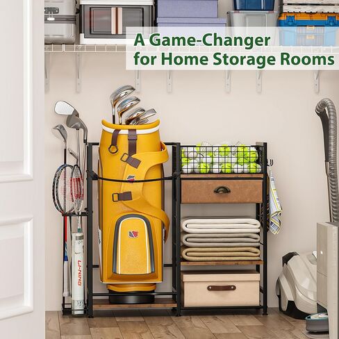 منظم تخزين حقيبة الجولف لتنظيم المرآب، حامل حقيبة الجولف لملحقات حقيبة الجولف، رف جولف واسع لنوادي الجولف وأساسيات الجولف، هدايا جولف مثالية للرجال (يناسب حقيبتين جولف) in Kuwait