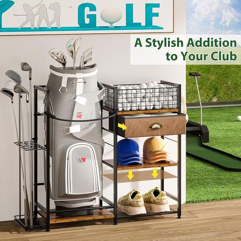 منظم تخزين حقيبة الجولف لتنظيم المرآب، حامل حقيبة الجولف لملحقات حقيبة الجولف، رف جولف واسع لنوادي الجولف وأساسيات الجولف، هدايا جولف مثالية للرجال (يناسب حقيبتين جولف) in Kuwait