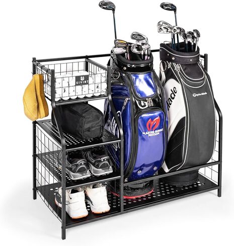 Golf Bag Organizer, Golf Storage Organizer for Garage and Golfing Equipment Rack, Fits 2 Golf Bags, Golf Bag Rack Stand Holder for Garage Shed and Basement in Saudi Arabia