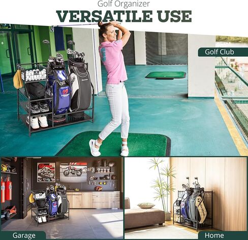 Golf Bag Organizer, Golf Storage Organizer for Garage and Golfing Equipment Rack, Fits 2 Golf Bags, Golf Bag Rack Stand Holder for Garage Shed and Basement in Saudi Arabia
