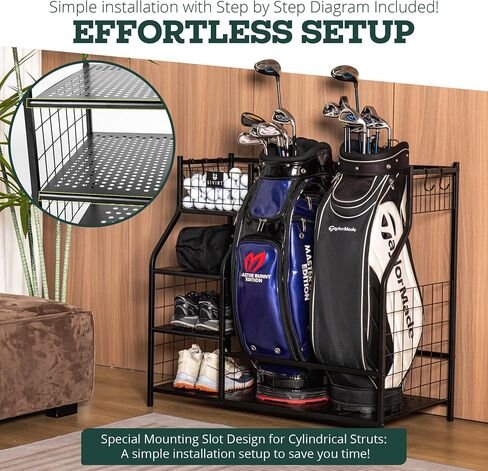 Golf Bag Organizer, Golf Storage Organizer for Garage and Golfing Equipment Rack, Fits 2 Golf Bags, Golf Bag Rack Stand Holder for Garage Shed and Basement in Saudi Arabia