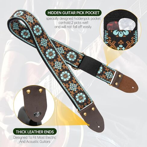 Guitar Strap for Acoustic, Guitars Head Cowhide Leather Ends,Strap Locks,Guitar Straps Electric,Bass Strap. in Saudi Arabia